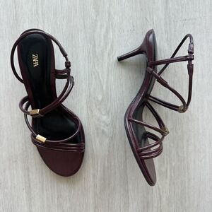 Zara Burgundy Strappy Heeled Sandals